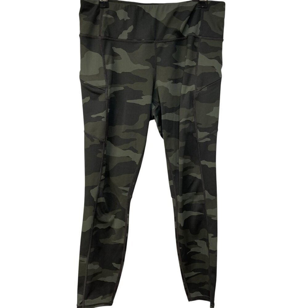 Athleta Womens Camo Contender 7/8 Leggings Size M Green Camouflage Pockets Yoga